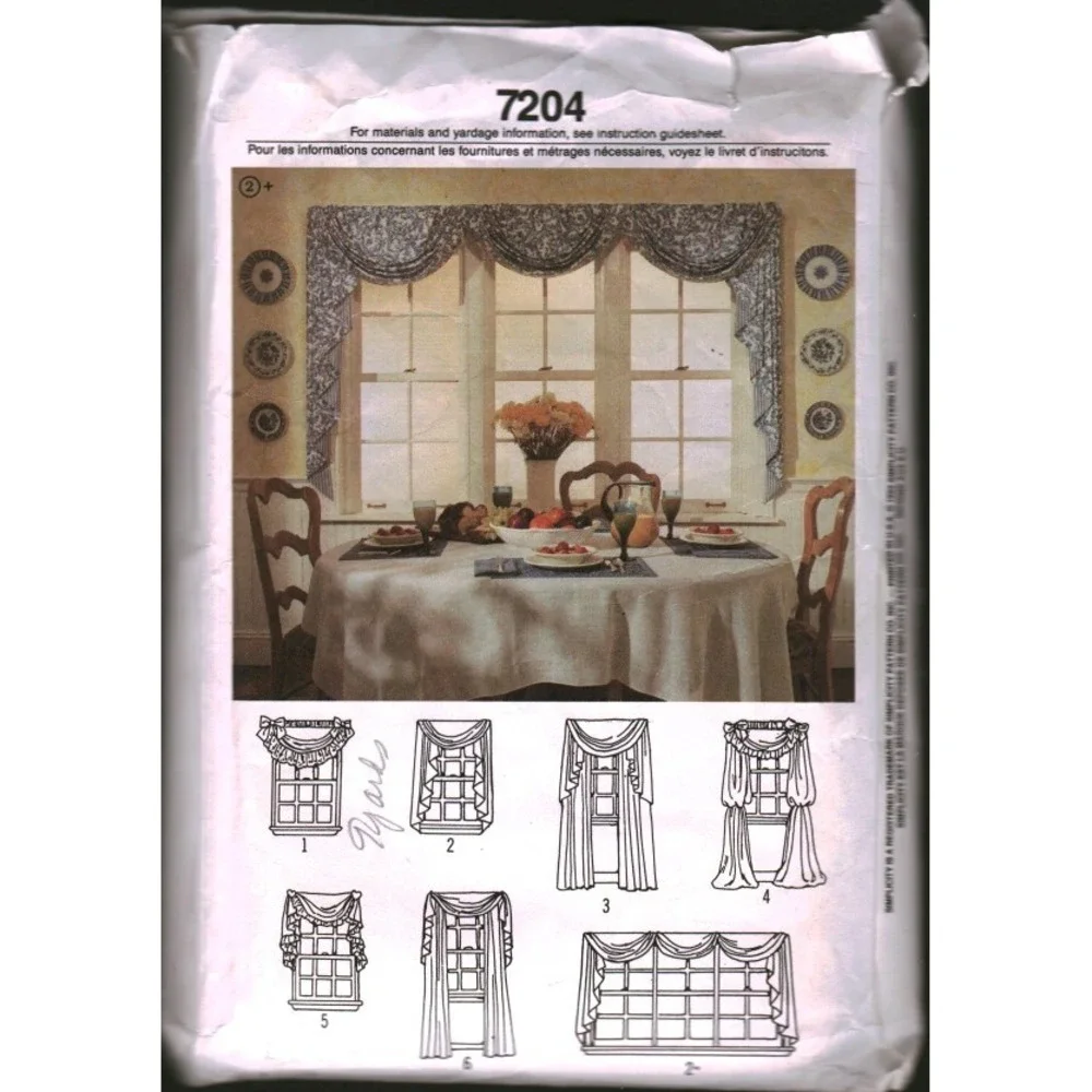 Simplicity 7204 Abbies Jiffy 6 Pack Window Treatment Sewing Pattern Valance Swag